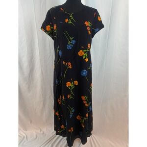 Vintage Talbots Black Floral Maxi Dress Round Neck Casual Summer Resortwear 14